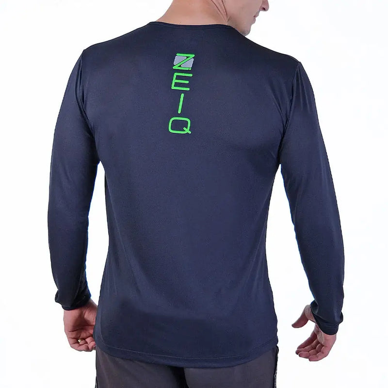 Camiseta Esportiva Manga Longa Zeiq Preta – Logo Verde e Cinza
