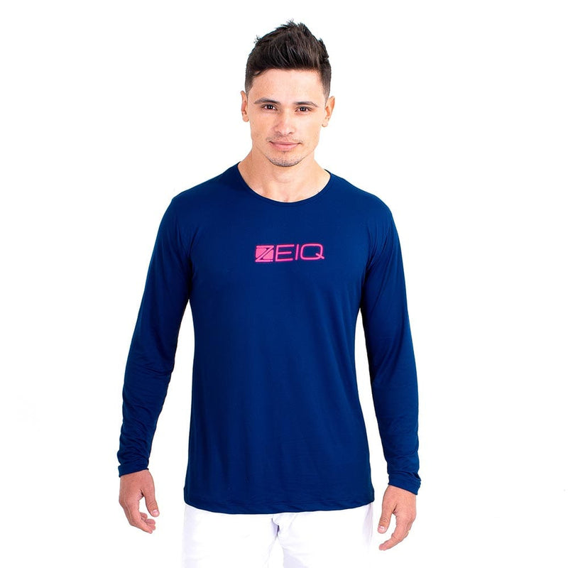 Camiseta Esportiva Manga Longa Zeiq Azul Marinho – Logo Rosa