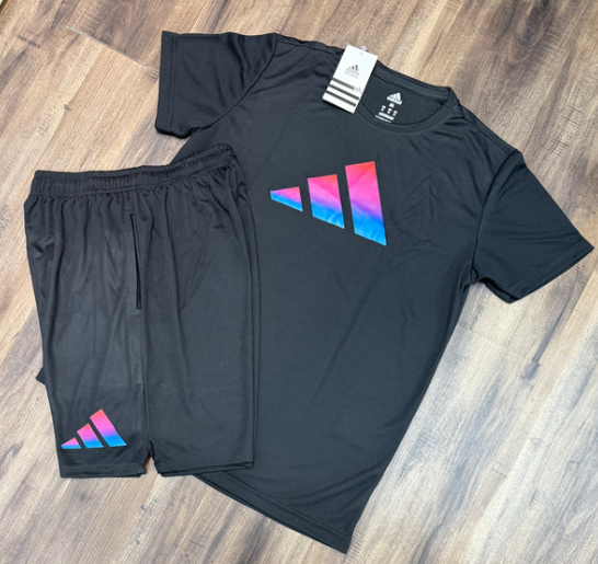 Conjunto Adidas Preto - Logo Colorido