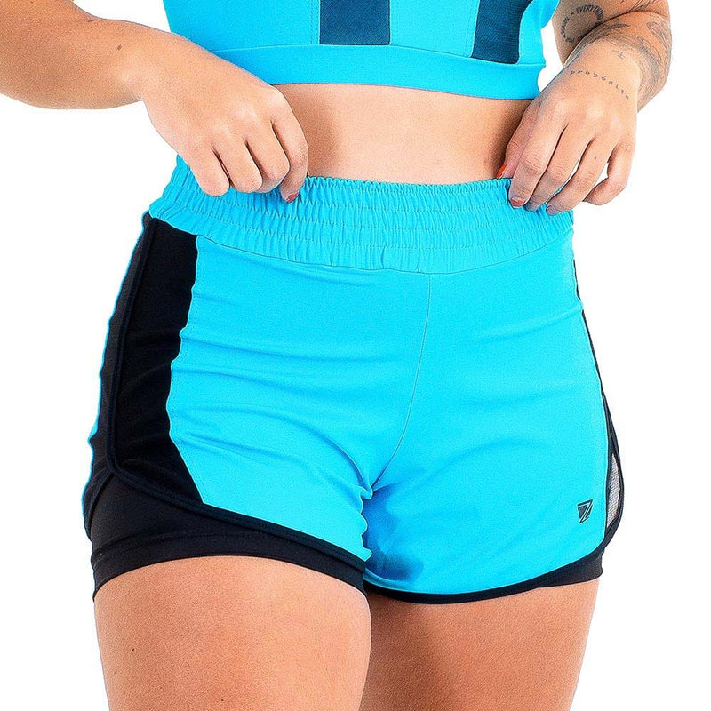 Short Duplo Zeiq Azul Turquesa e Preto