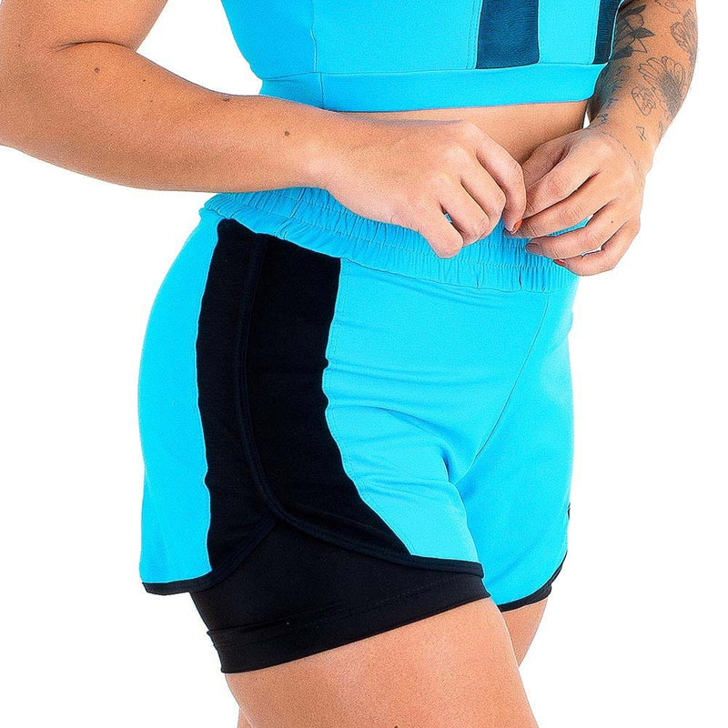 Short Duplo Zeiq Azul Turquesa e Preto