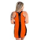 VESTIDO TELA ZEIQ LARANJA E PRETO