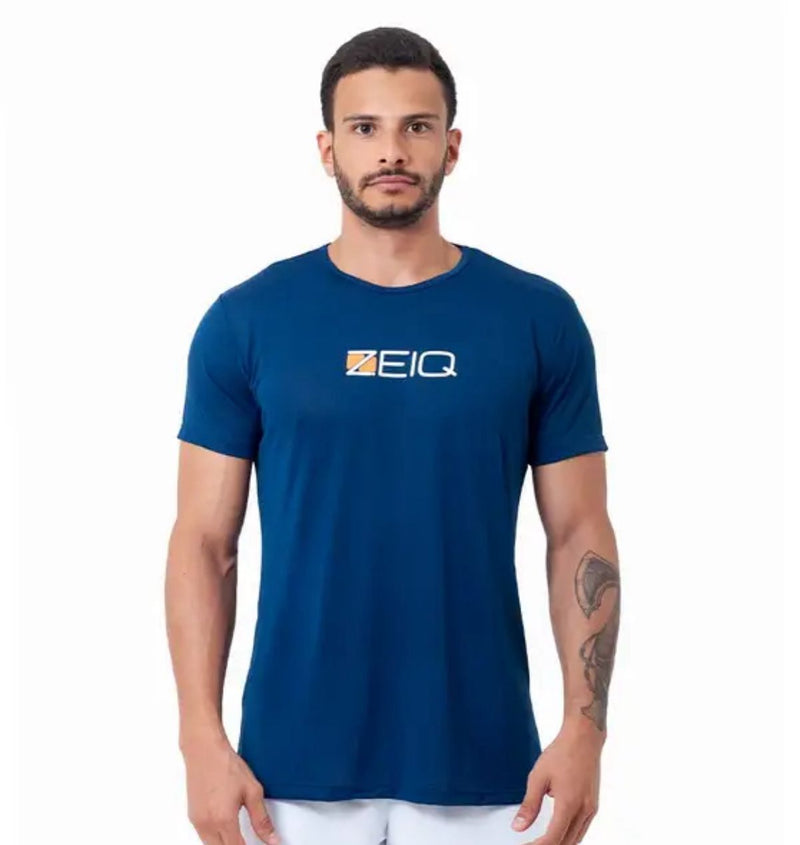 Camiseta Esportiva Slim Dry Zeiq Azul Marinho – Logo Branco e Laranja