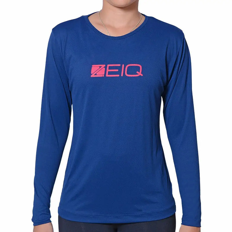 Baby Look Manga Longa Zeiq Azul Marinho – Logo Rosa