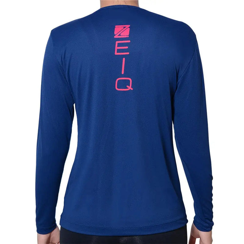 Baby Look Manga Longa Zeiq Azul Marinho – Logo Rosa